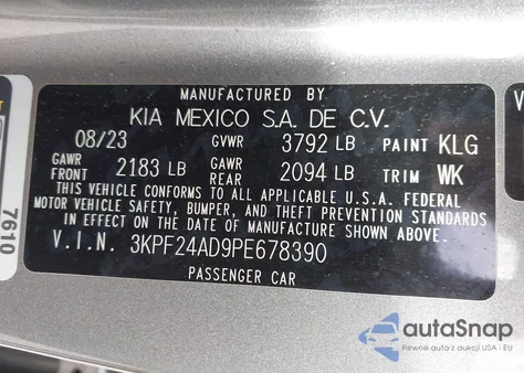2023 Kia Forte Lxs from USA, damaged, VIN 3KPF24AD9PE678390
